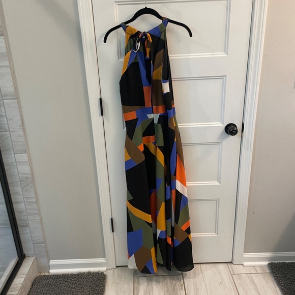 Tahari Colorblock Geo Print Halter dress - Picture 2 of 6